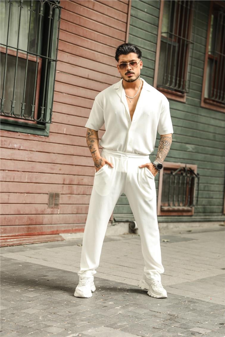 Fitilli Baggy Eşofman Beyaz