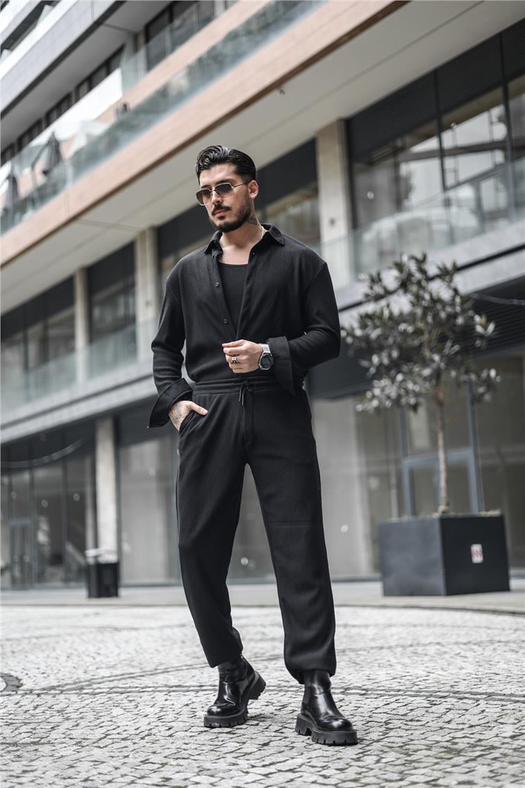 Fitilli Baggy Eşofman Siyah