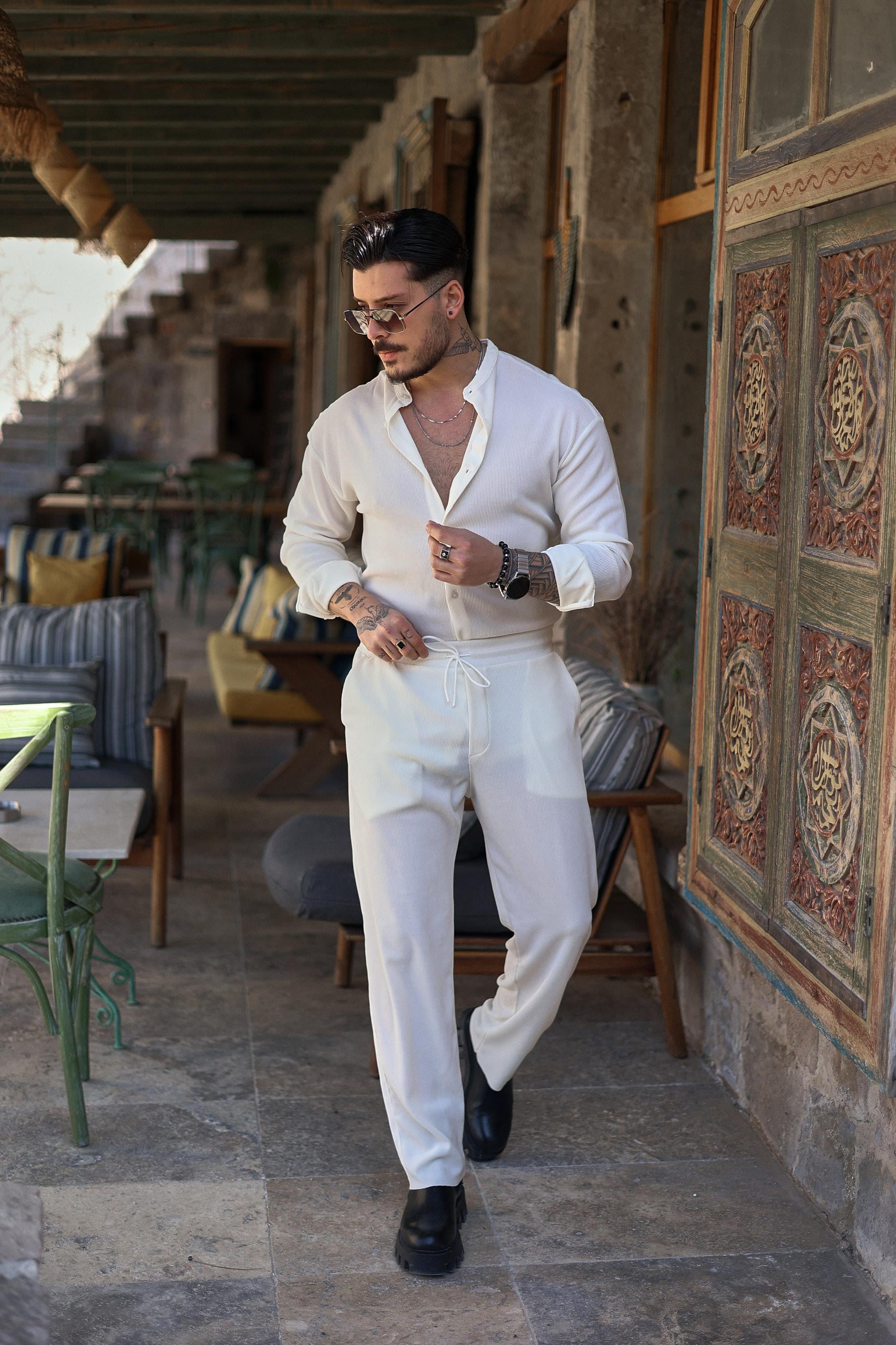 Fitilli Baggy Pantolon Beyaz