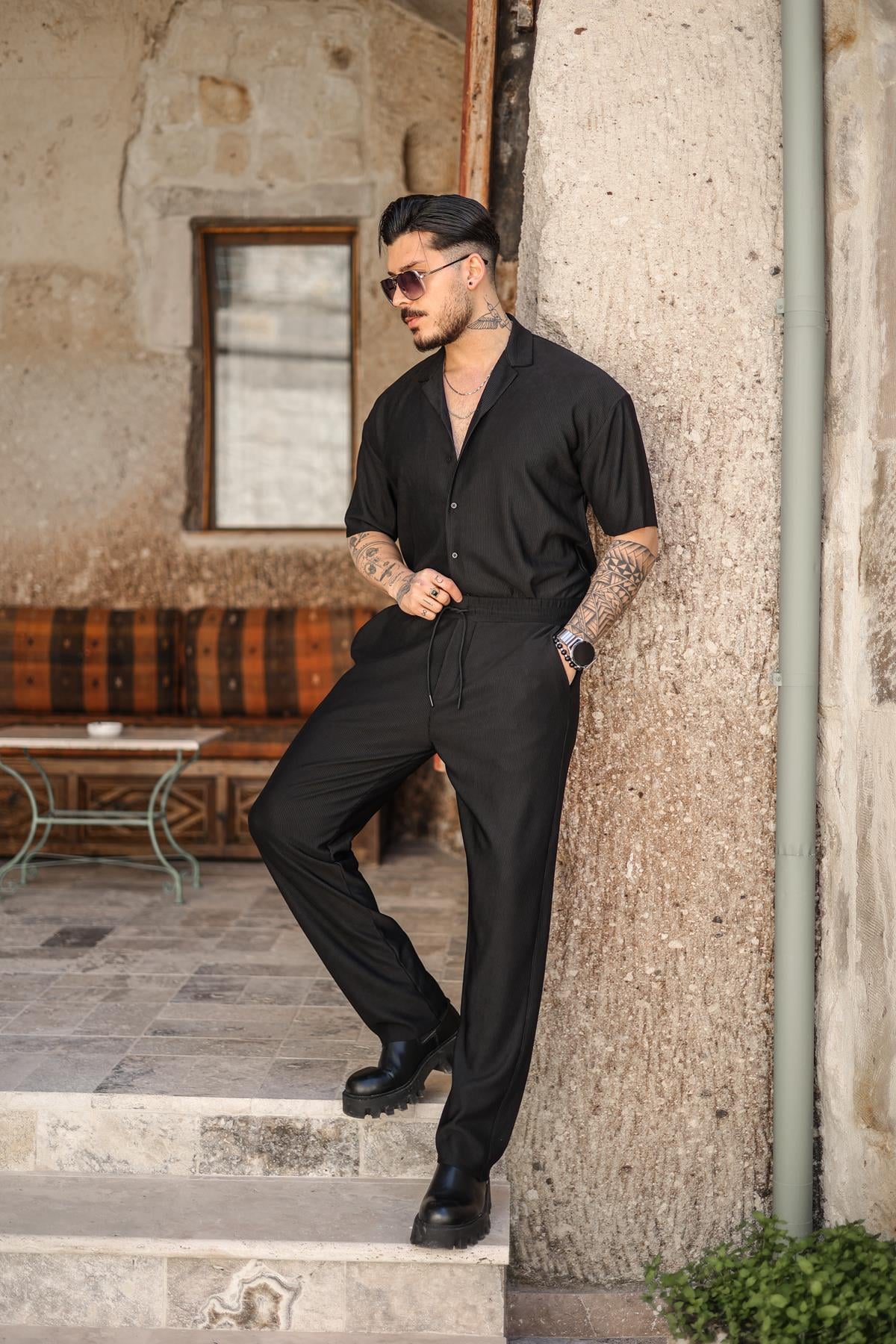 Fitilli Baggy Pantolon Siyah