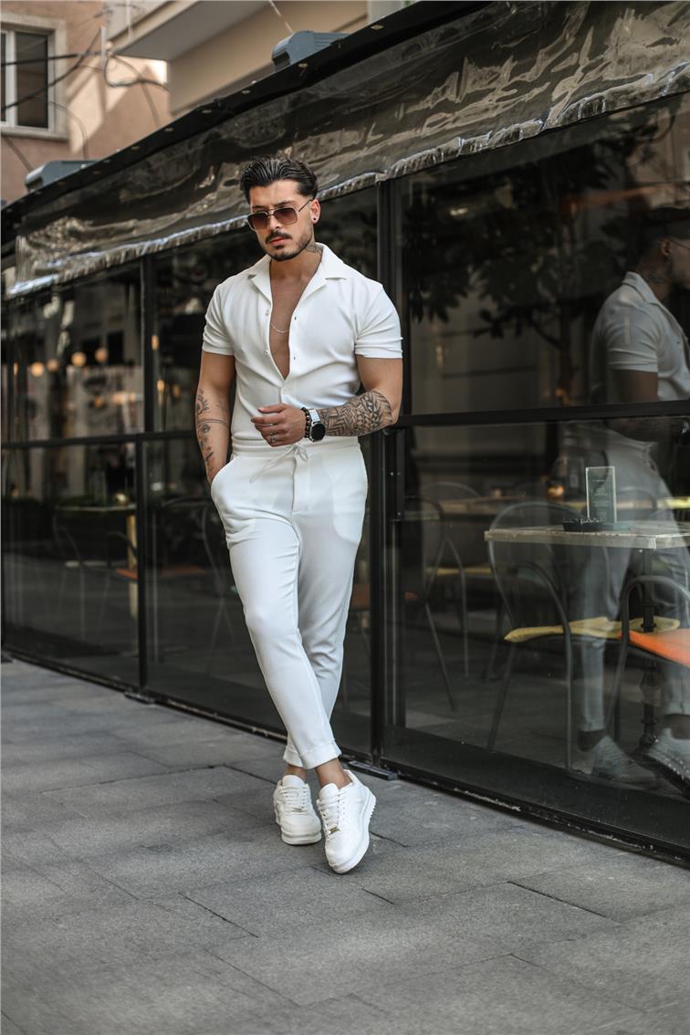 Fitilli Detay Basic Kısa Kol Gömlek Beyaz