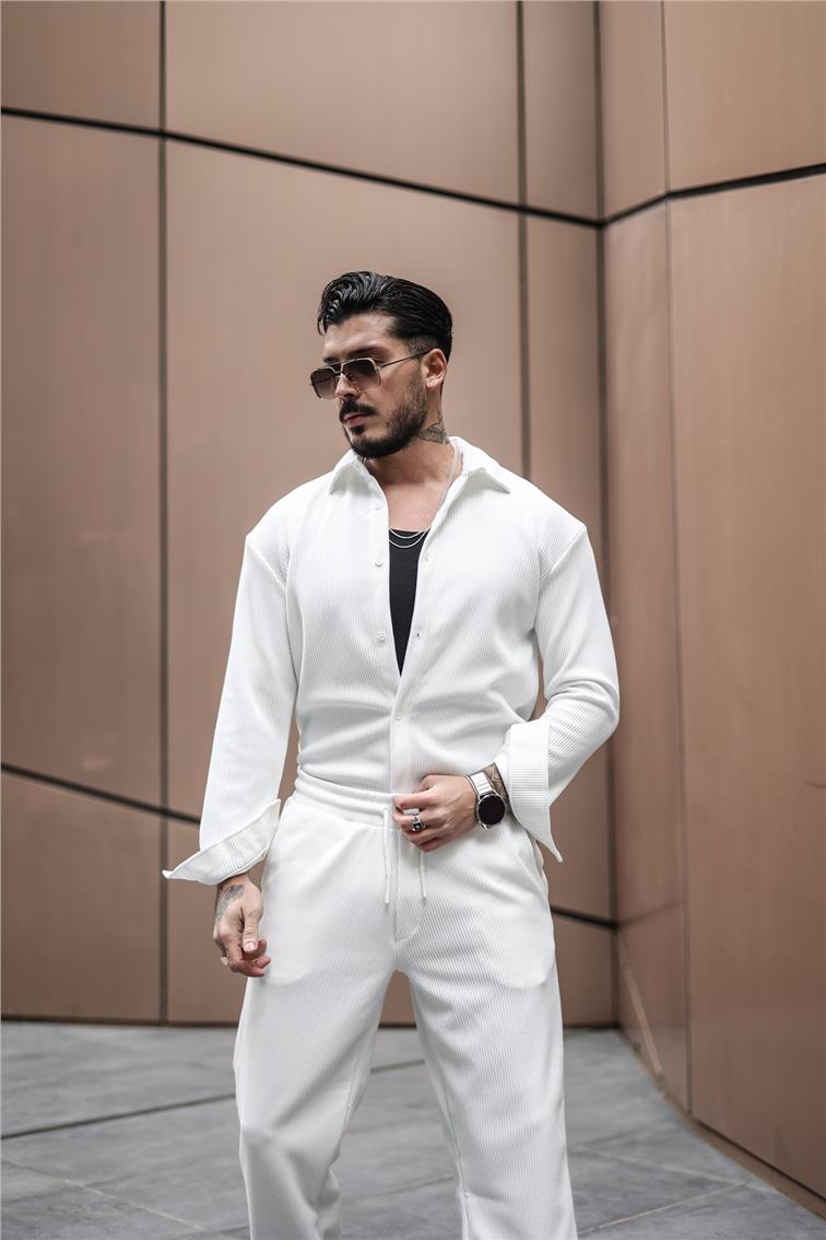 Fitilli Oversize Gömlek Beyaz
