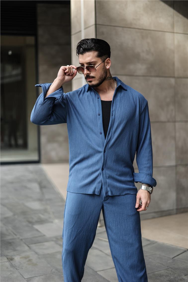 Fitilli Oversize Gömlek İndigo