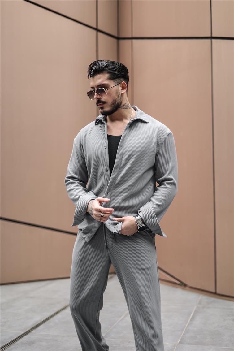 Fitilli Oversize Gömlek Kurşun