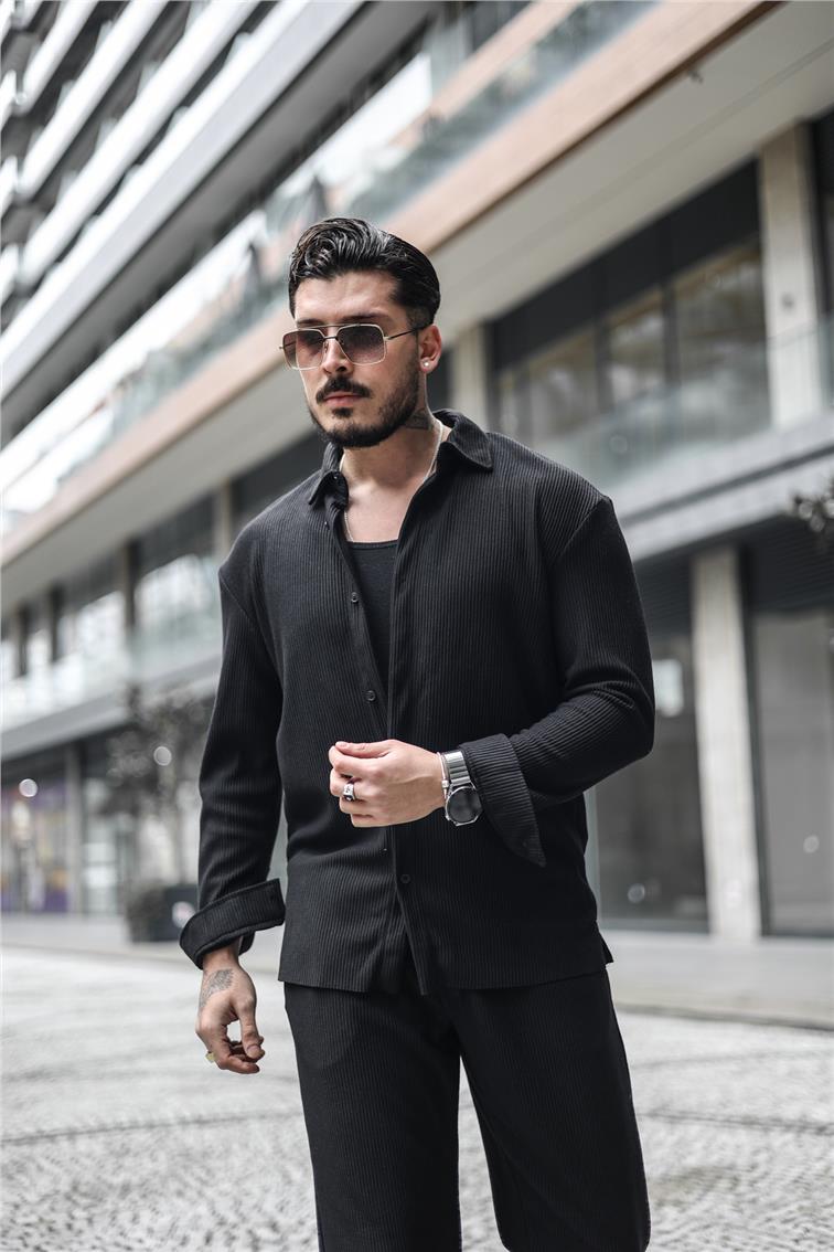 Fitilli Oversize Gömlek Siyah