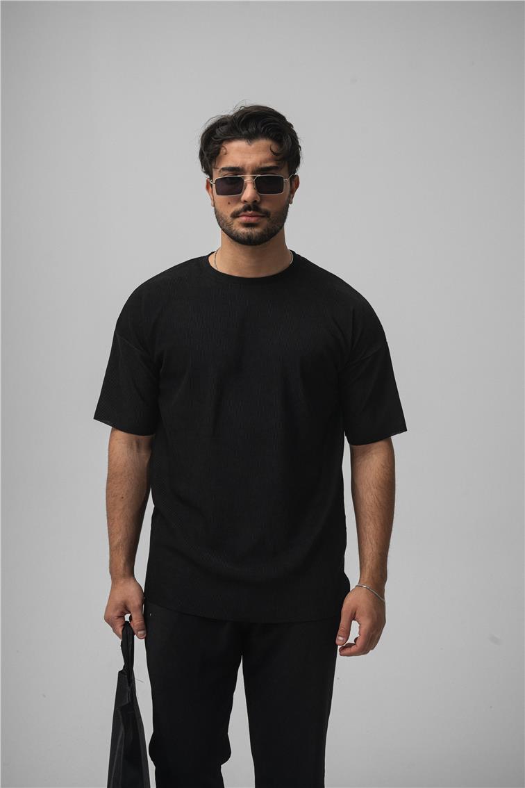 Fitilli Oversize T-Shirt Siyah