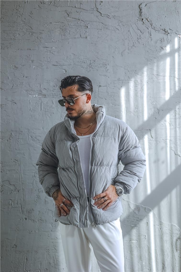 Fitilli Şişme Oversize Mont Gri