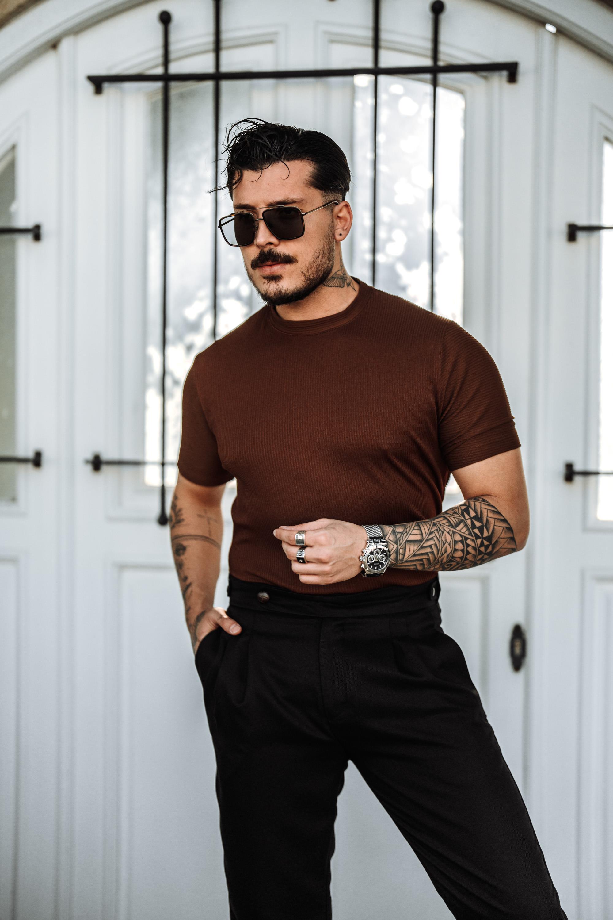Fitilli Slim Fit T-Shirt Kahve