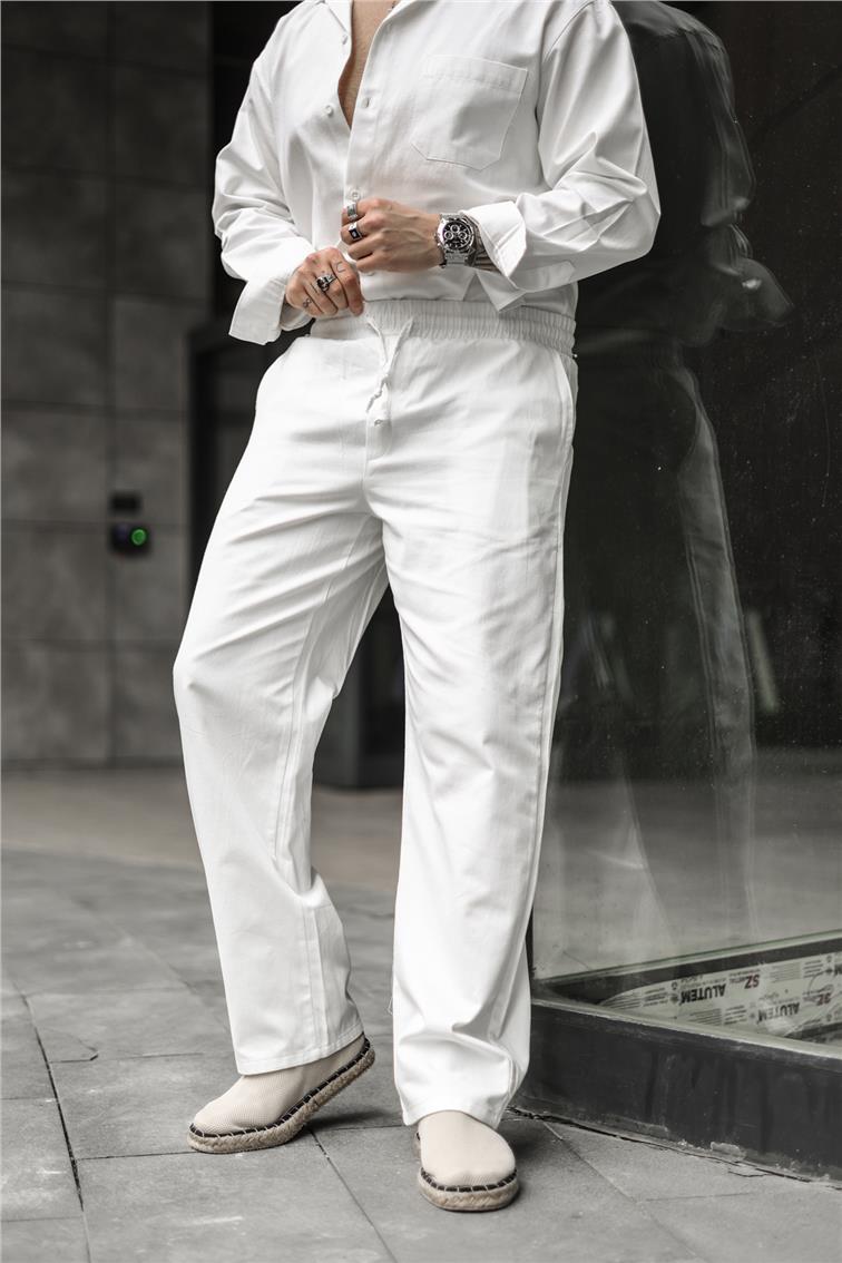 Gabardin Baggy Pantolon Beyaz