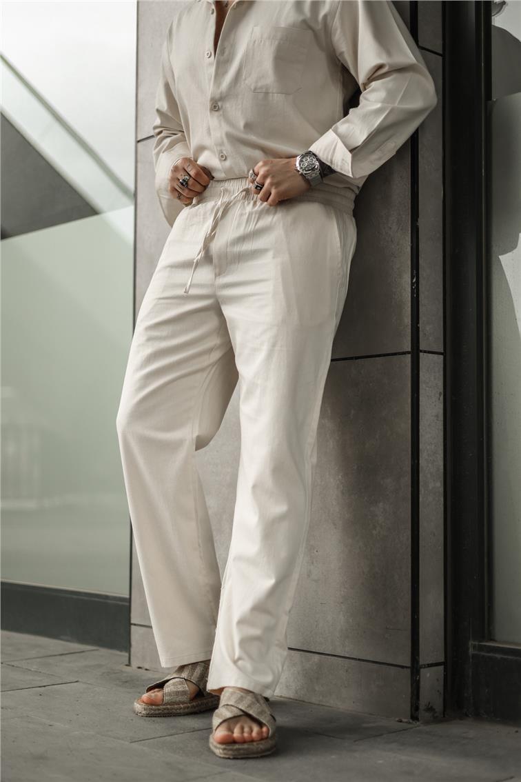 Gabardin Baggy Pantolon Krem