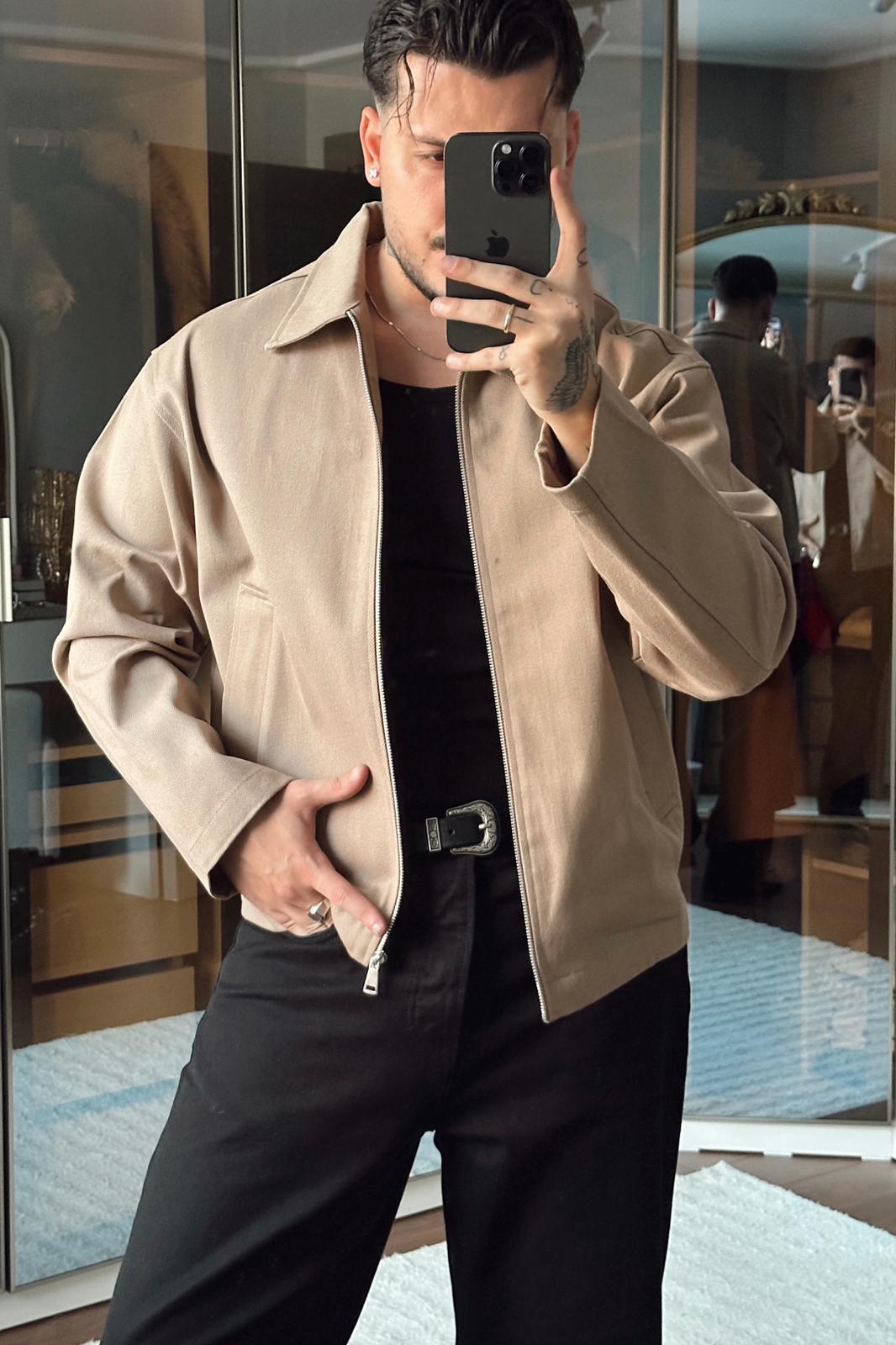 Gabardin Kot Ceket Bej