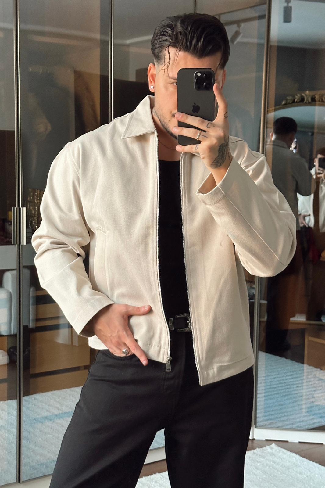 Gabardin Kot Ceket Krem