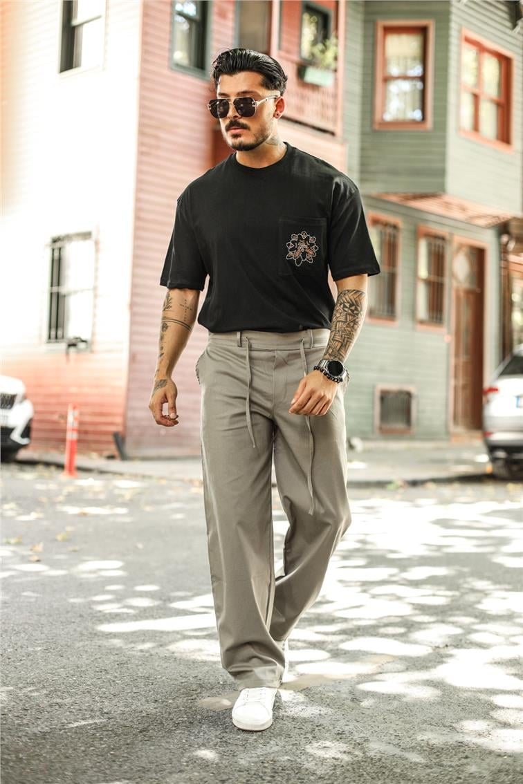 Gabardin Kumaş Baggy Pantolon Haki