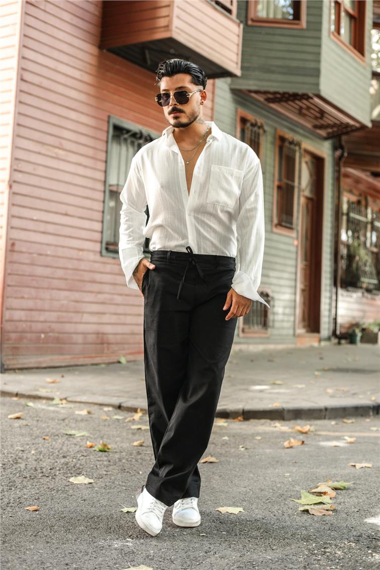 Gabardin Kumaş Baggy Pantolon Siyah