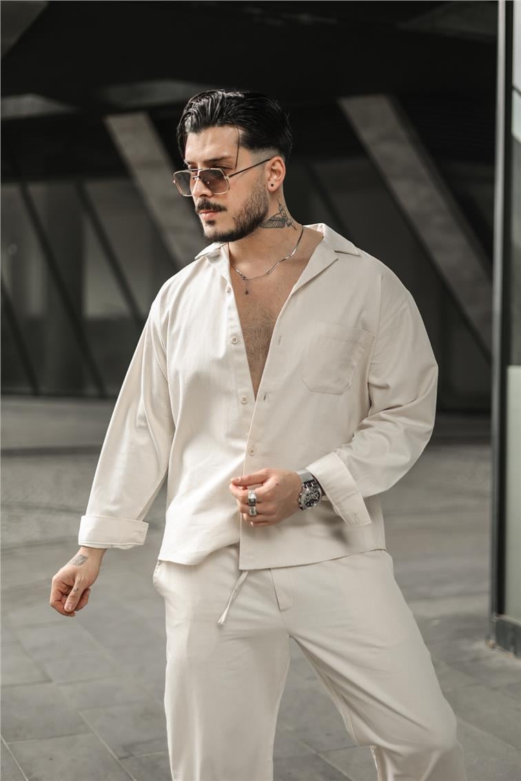 Gabardin Oversize Gömlek Krem