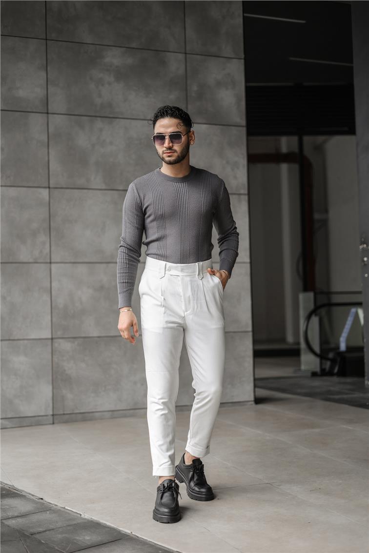 Geniş Double Paça Klasik Kalem Pantolon Beyaz