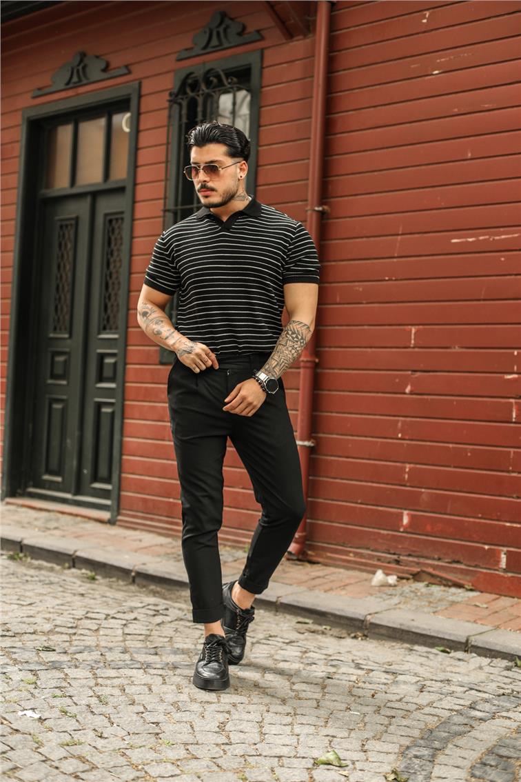 Geniş Double Paça Klasik Kalem Pantolon Siyah