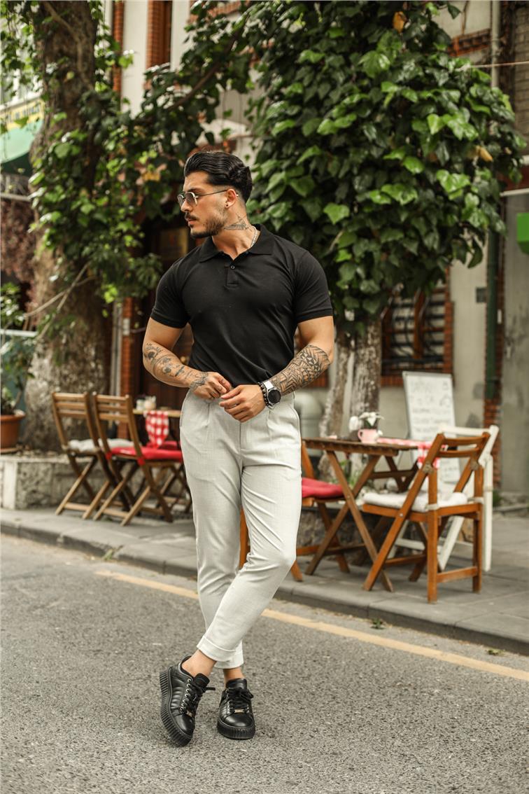 Geniş Double Paça Klasik Kalem Pantolon Gri