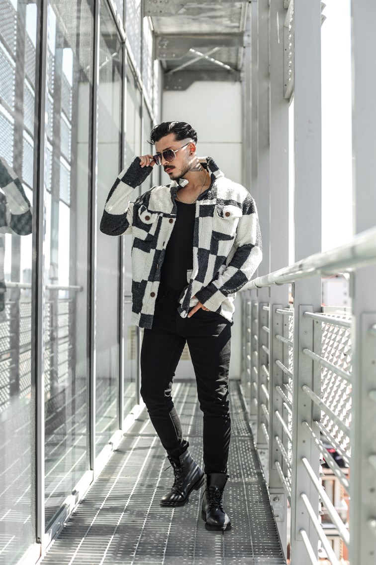 Geniş Kareli Peluş Oversize Gömlek / Ceket