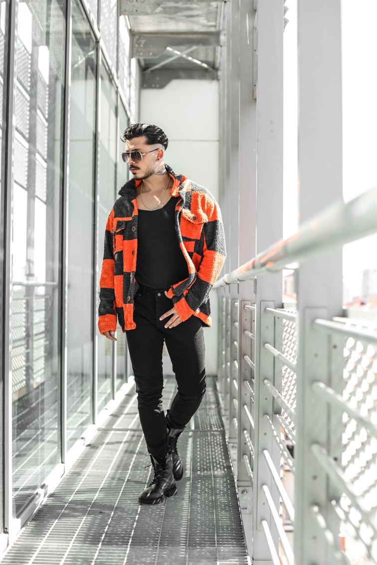 Geniş Kareli Peluş Oversize Gömlek / Ceket