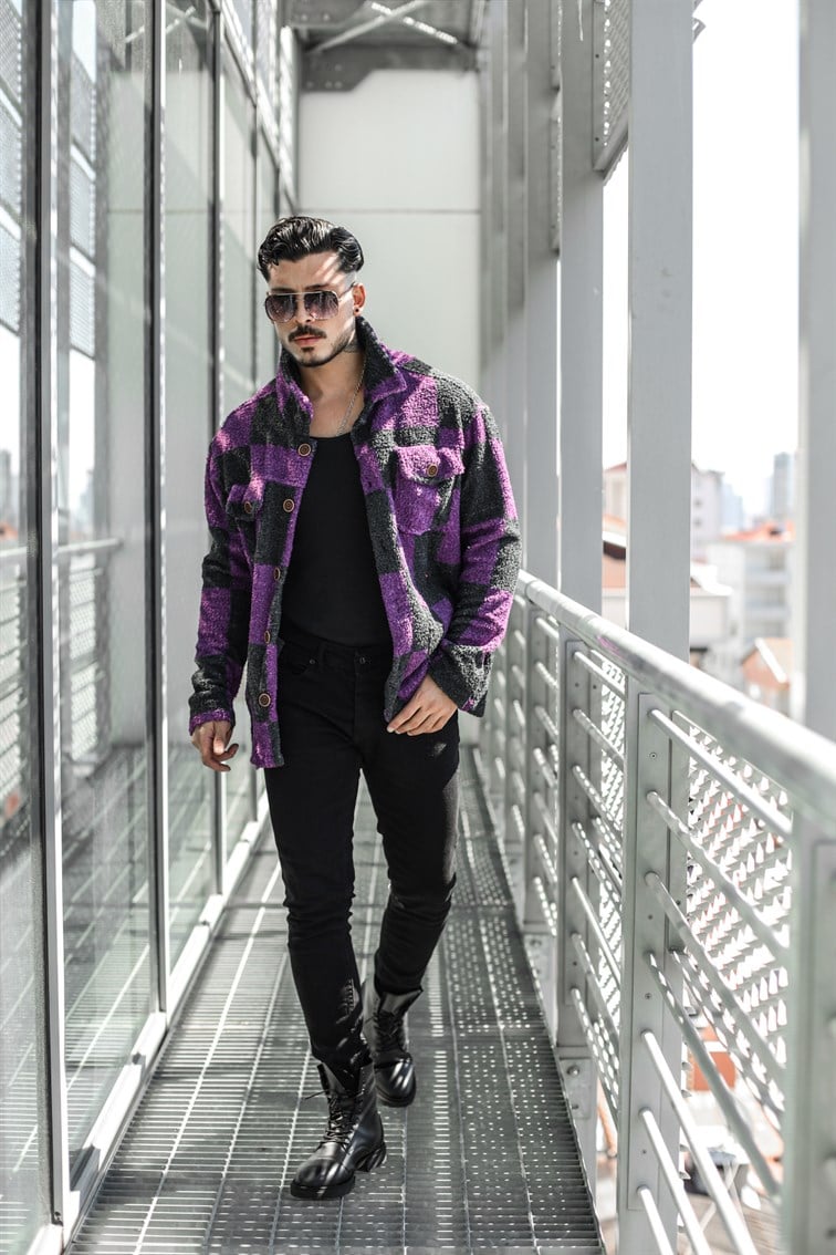 Geniş Kareli Peluş Oversize Gömlek / Ceket