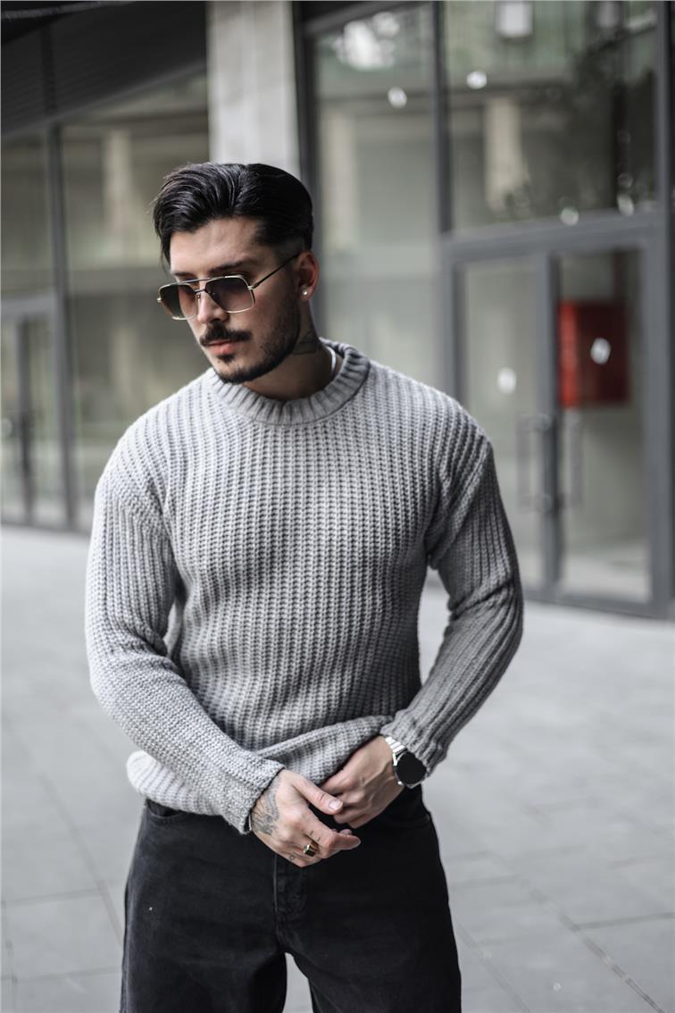 Geniş Örmeli Oversize Kazak Gri