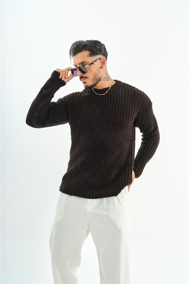 Geniş Örmeli Oversize Kazak Siyah