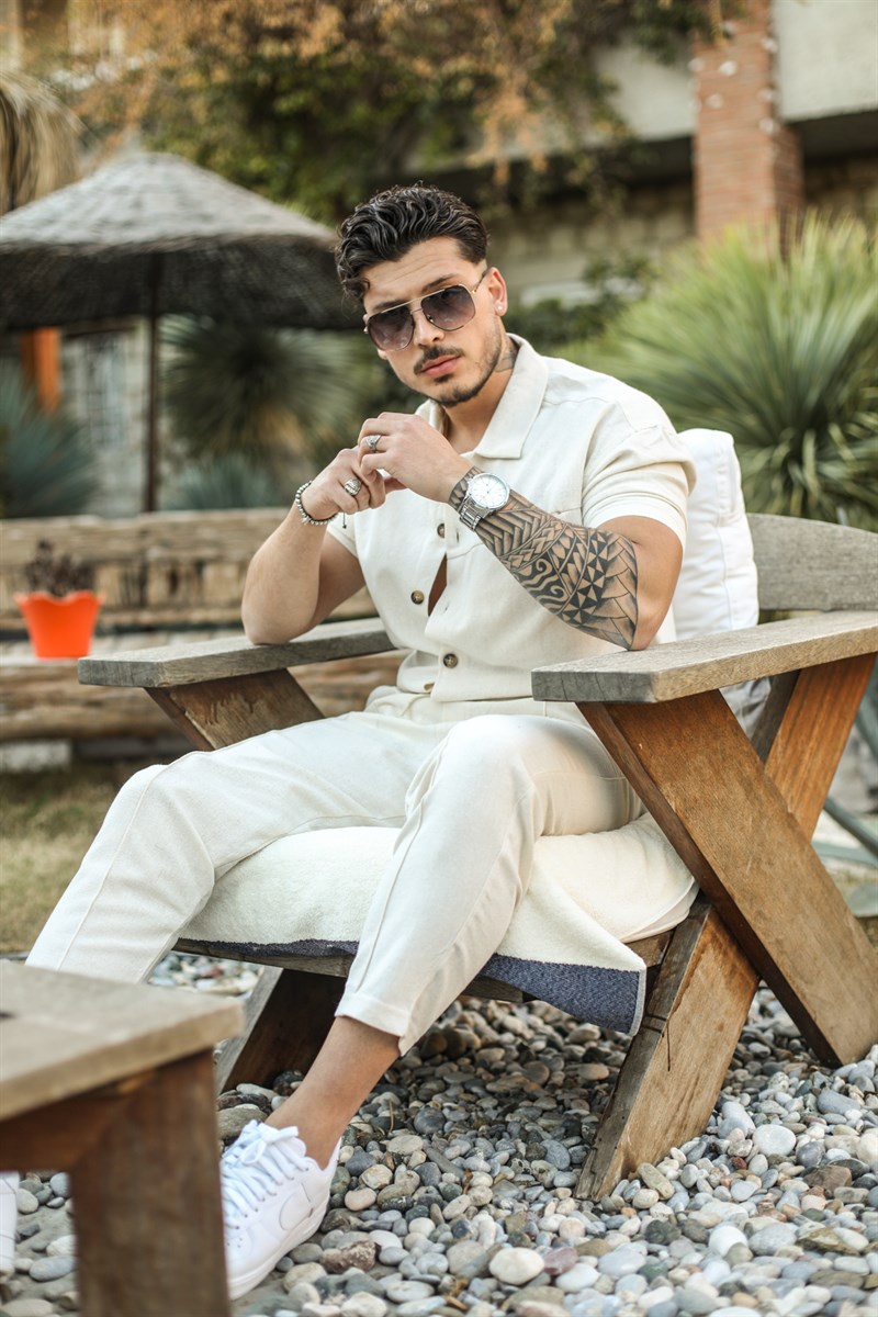 Gizli Cep Keten Kısa Kol Gömlek