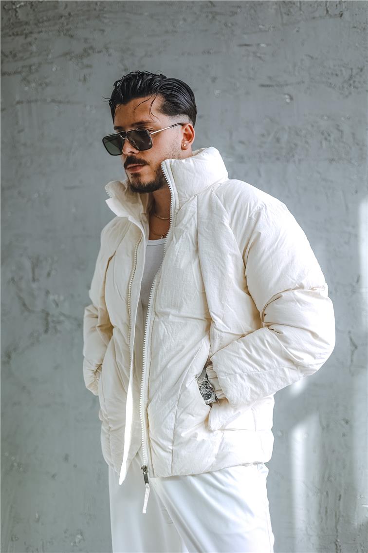 Gizli Cep Şişme Oversize Mont Bej