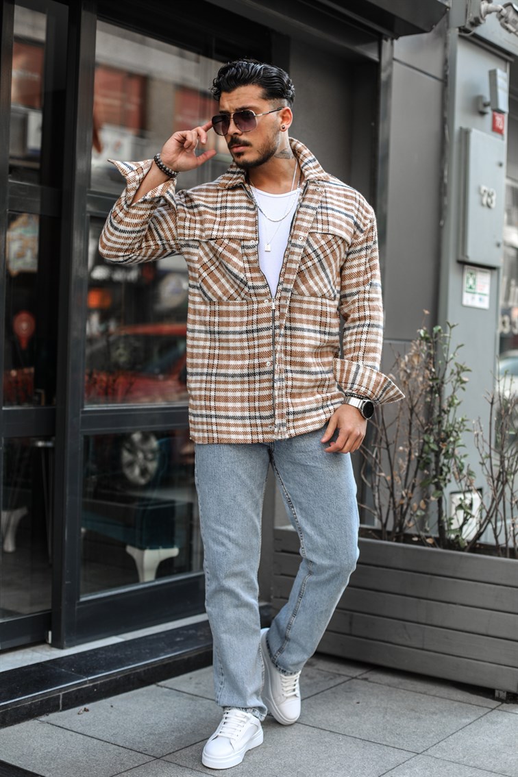 Gizli Cepli Fermuarlı Oduncu Oversize Gömlek / Ceket