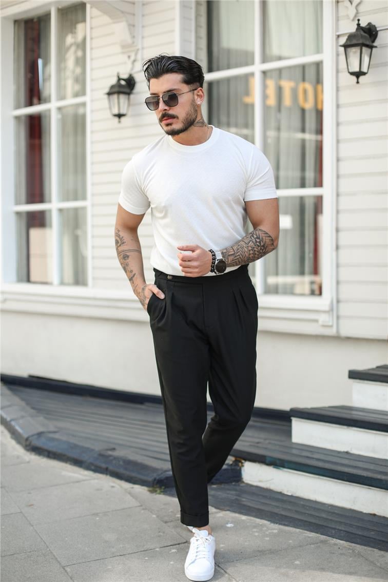 Gizli Desenli Slim Fit Tshirt Beyaz