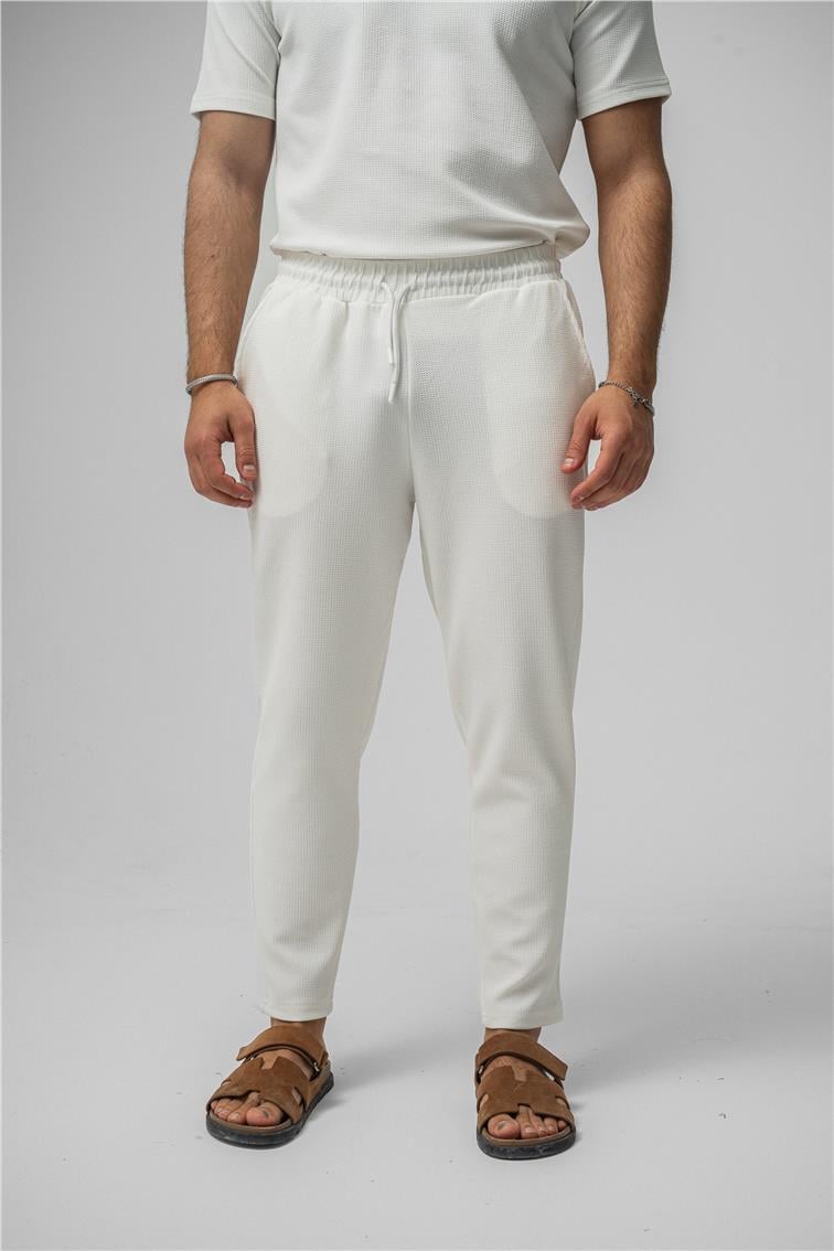 Gizli Kabartma Boyfriend Eşofman Beyaz