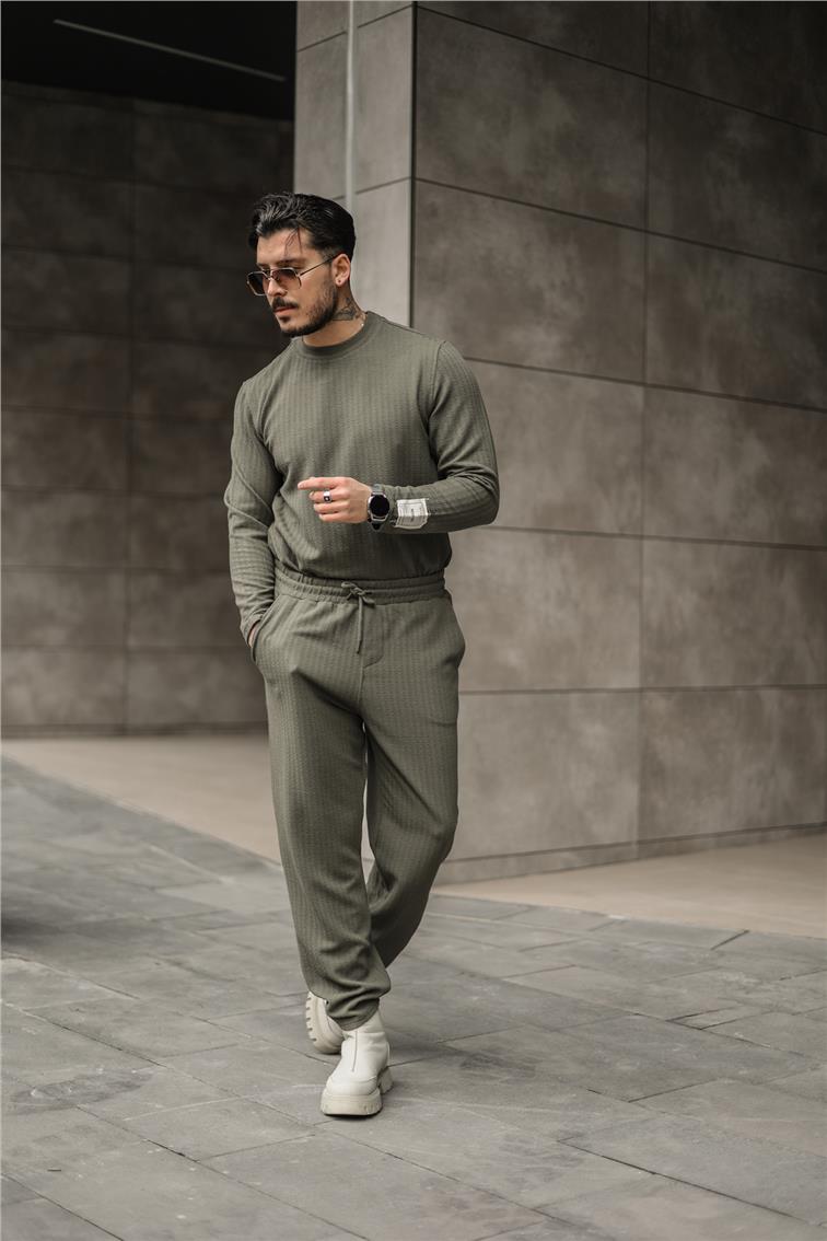 Gizli Kabartmalı Baggy Eşofman Haki