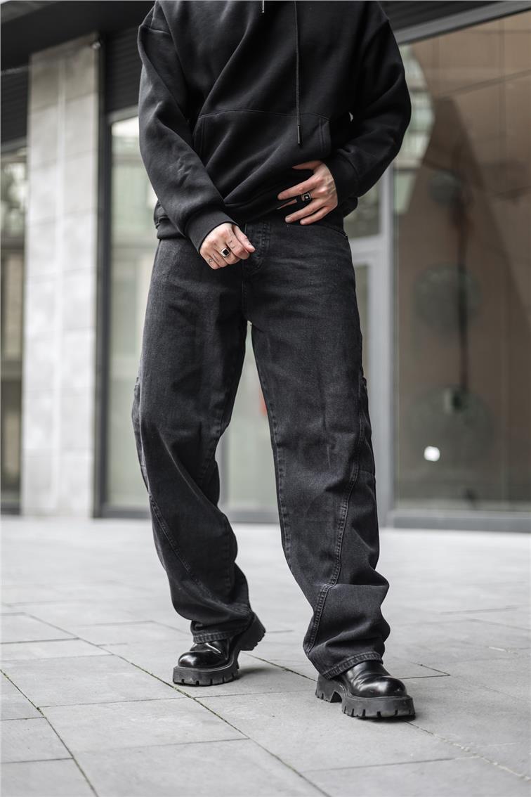Gizli Kargo Cepli Baggy Jean Siyah