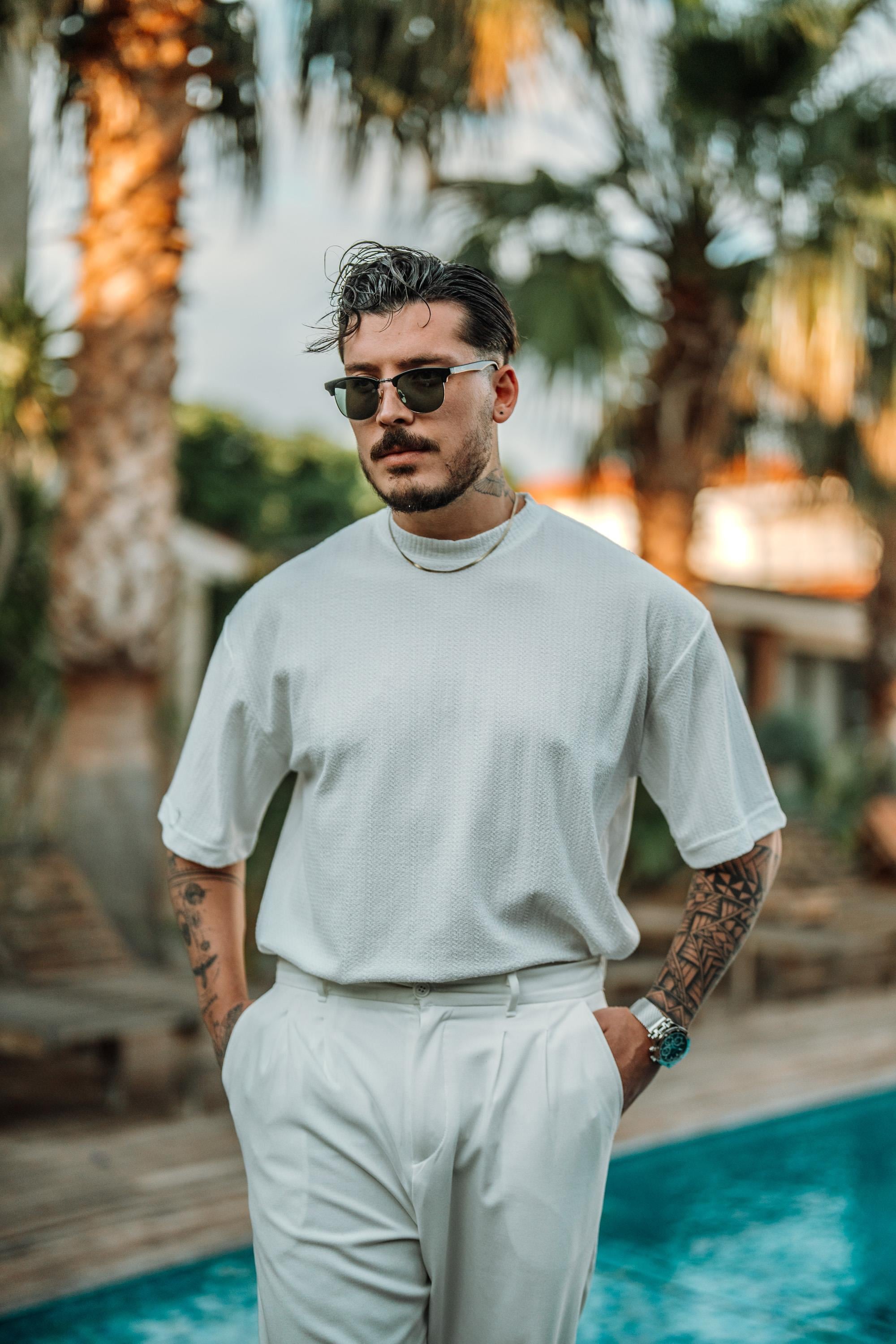 Gizli Şeritli Oversize T-Shirt Beyaz