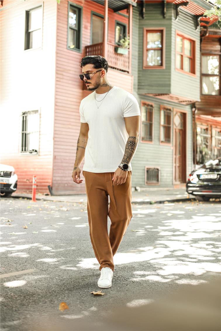 Gofreli Baggy Pantolon Camel