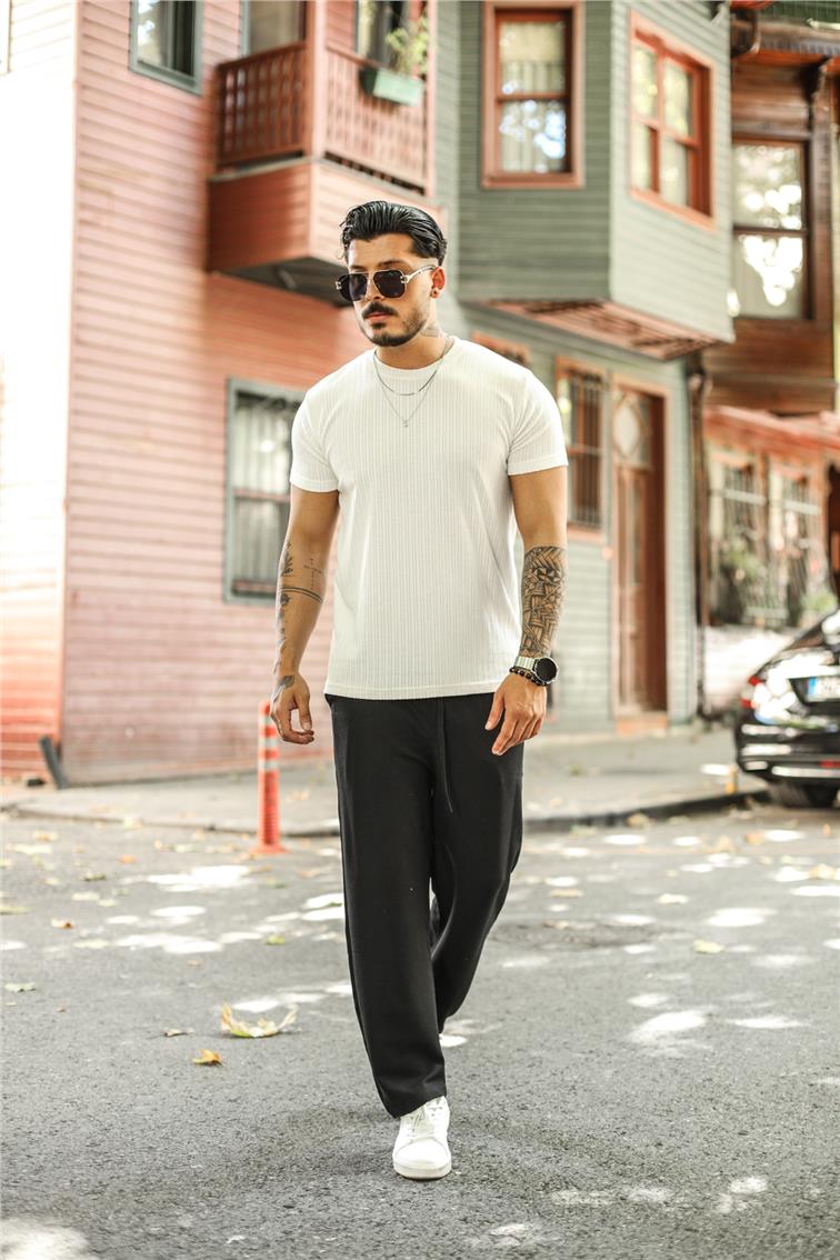 Gofreli Baggy Pantolon Siyah