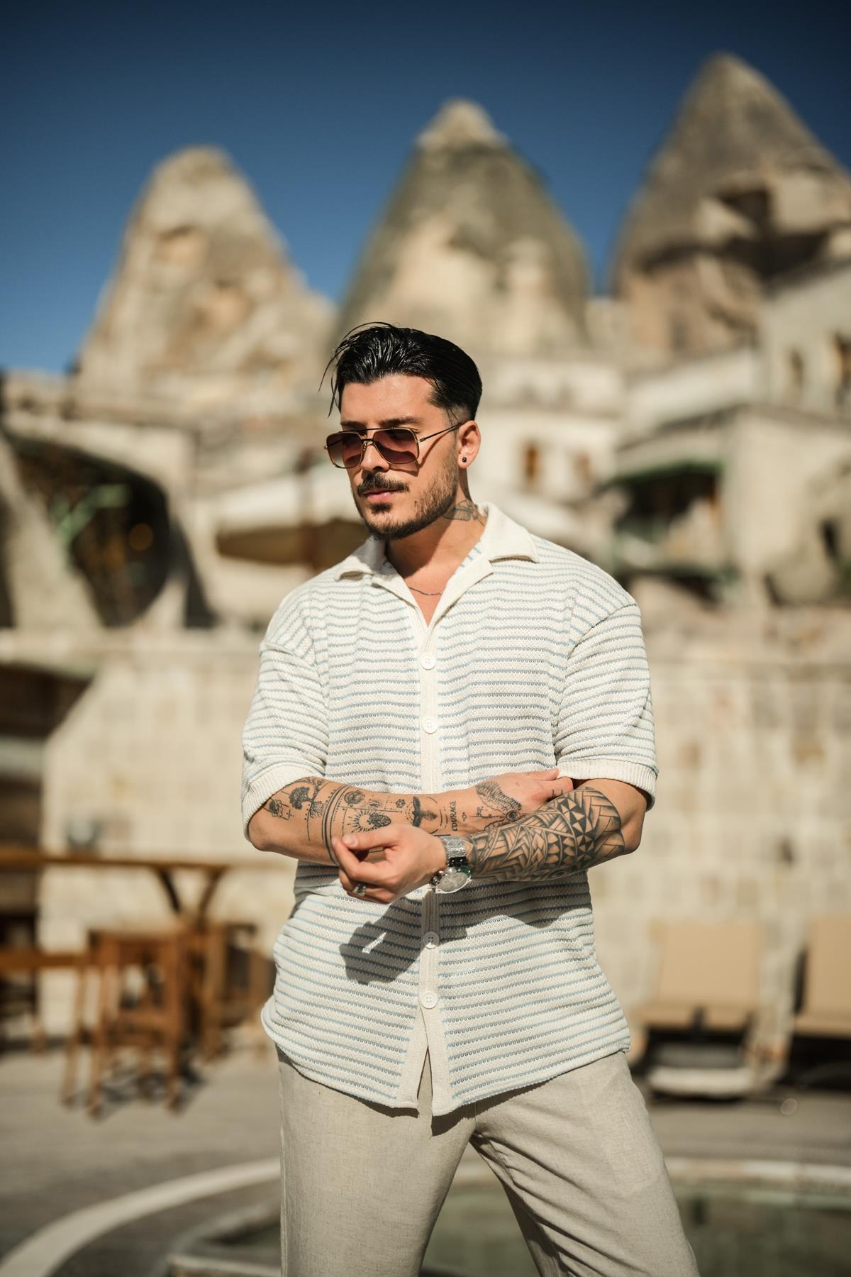 Gömlek Görünümlü Oversize T-Shirt Açık Mavi