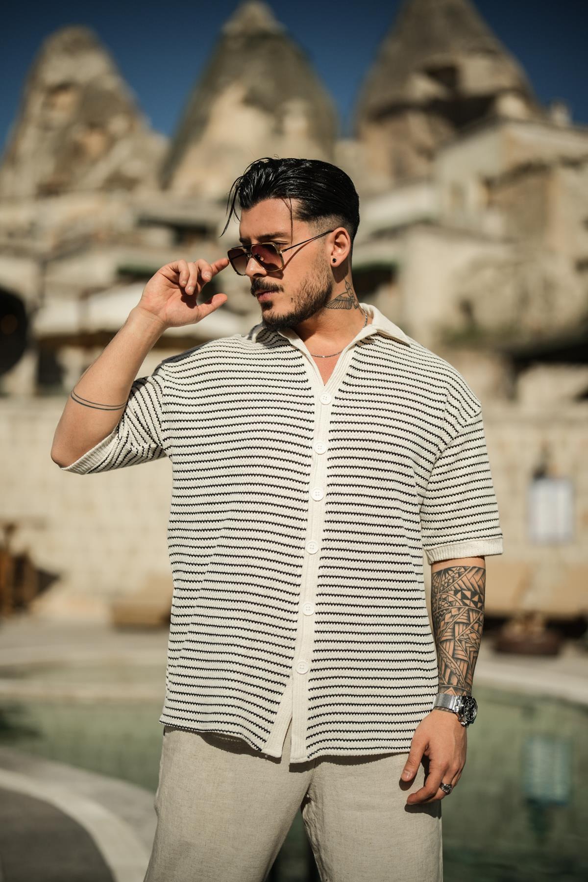 Gömlek Görünümlü Oversize T-Shirt Siyah