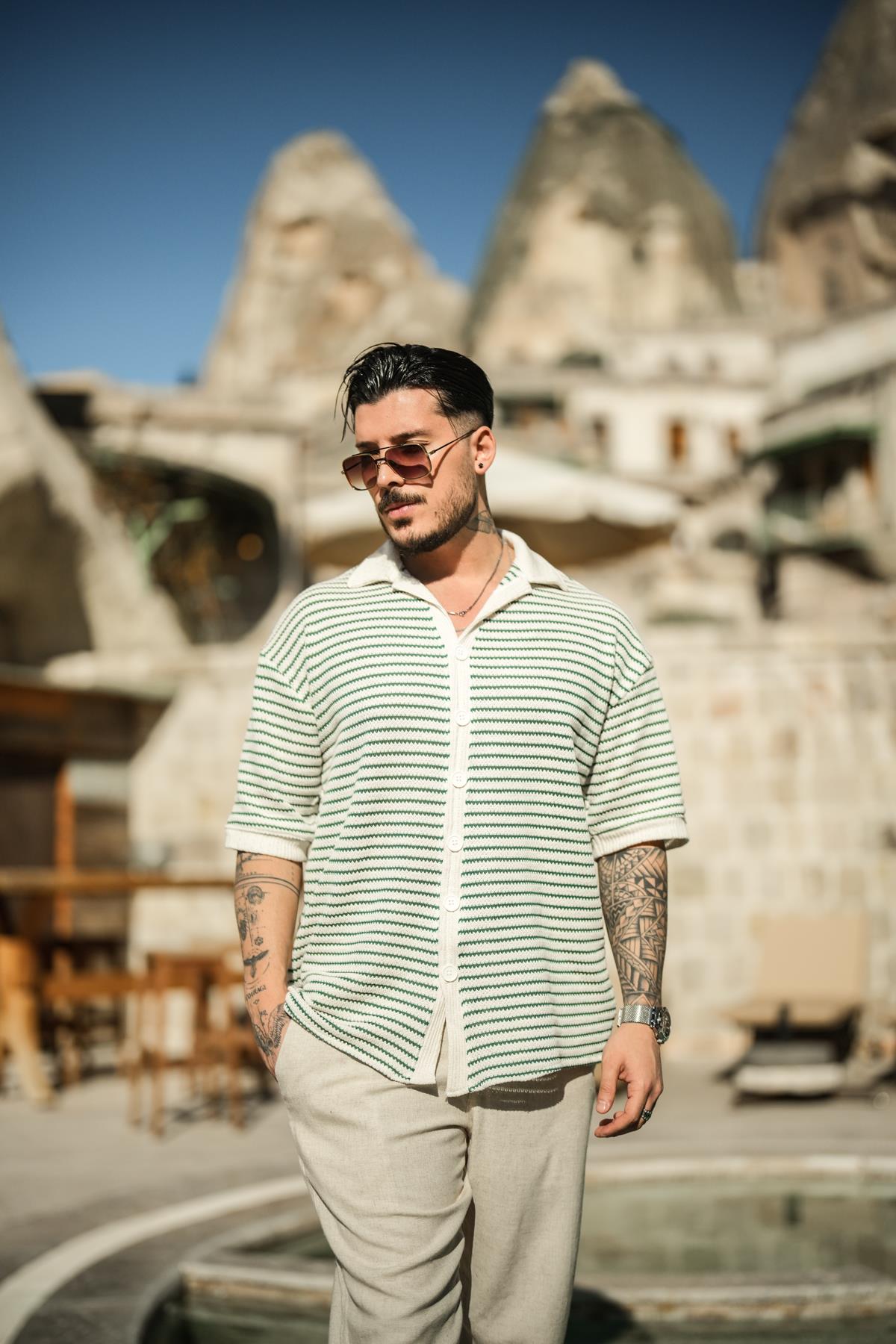 Gömlek Görünümlü Oversize T-Shirt Yeşil
