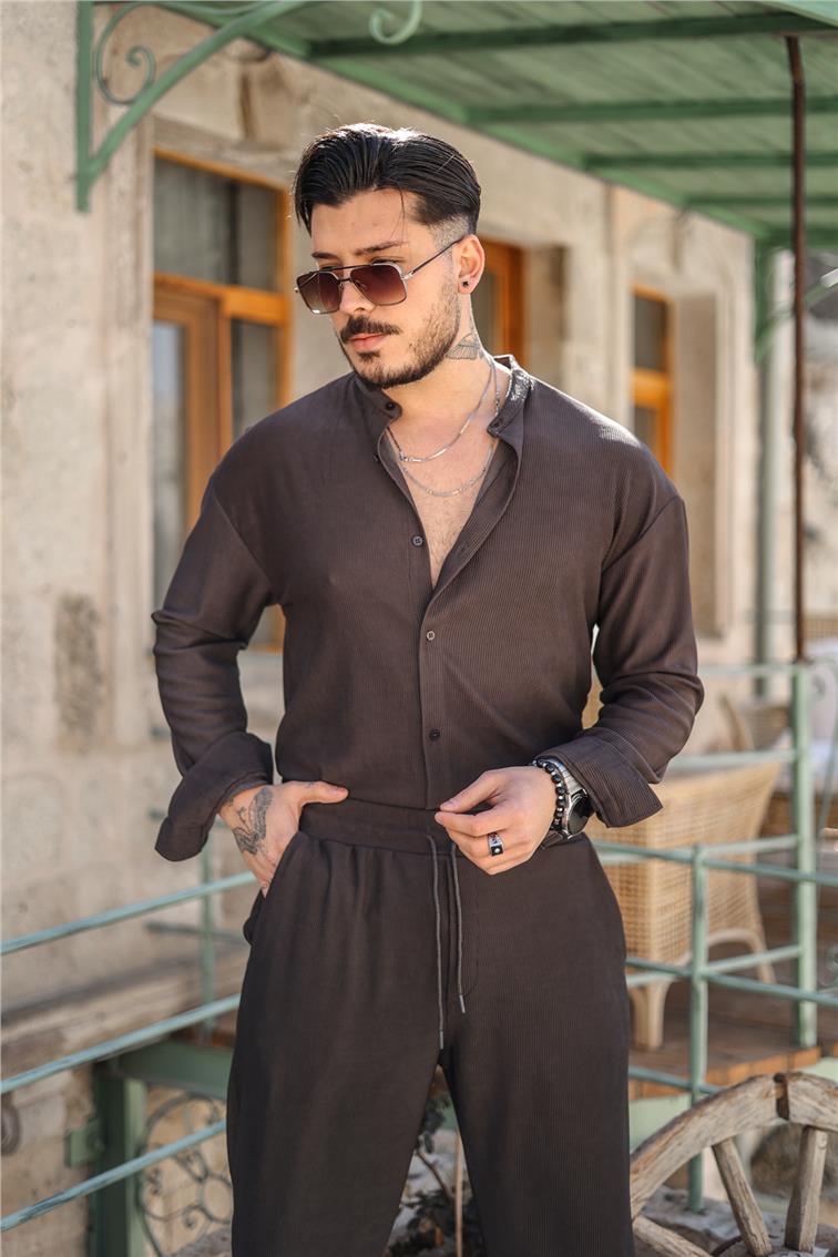 Hakim Yaka Fitilli Oversize Gömlek Füme