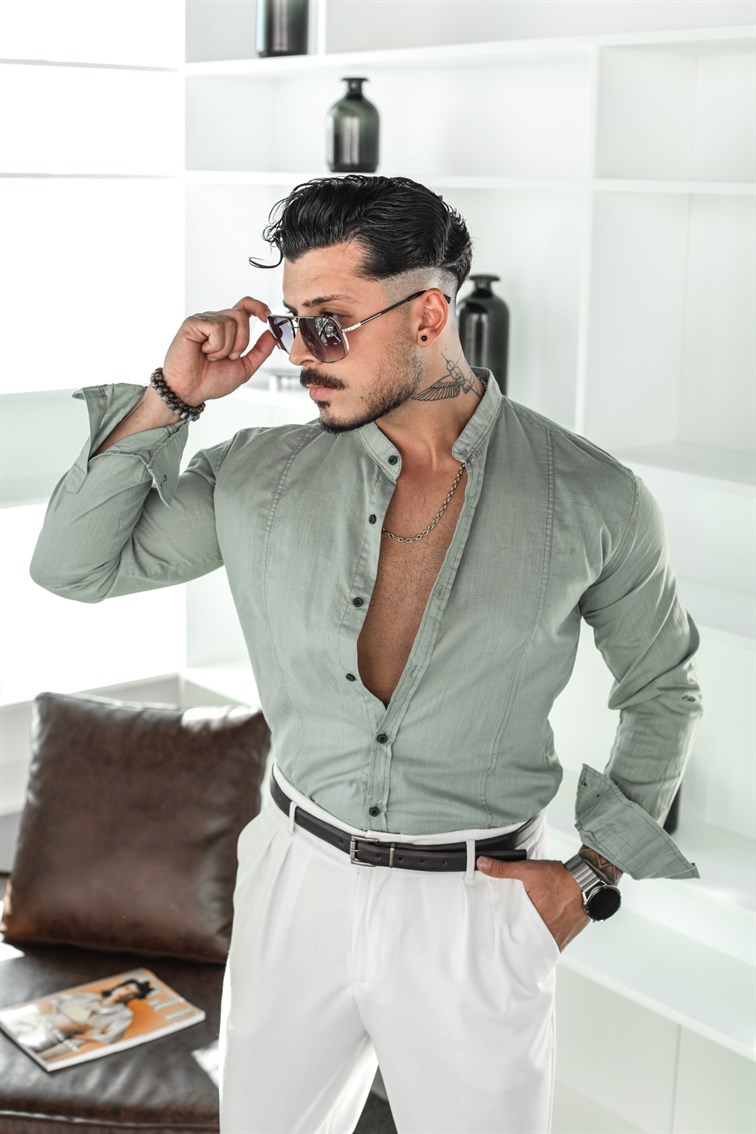 Hakim Yaka Oversize Keten Gömlek