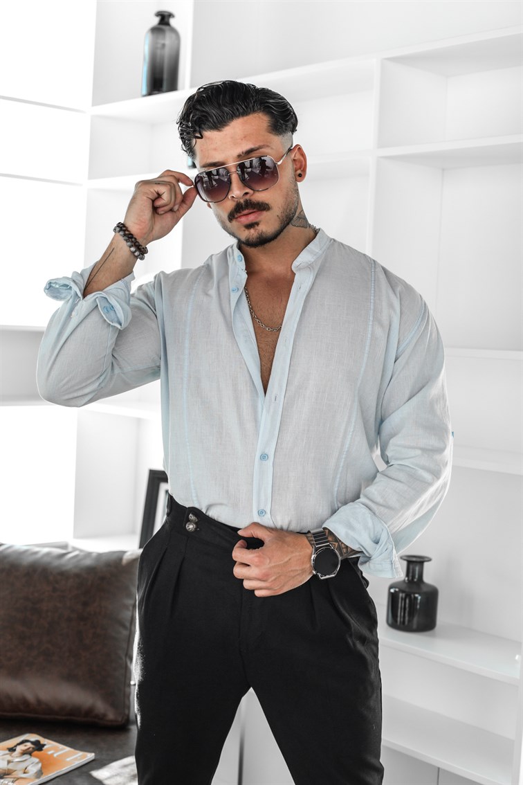 Hakim Yaka Oversize Keten Gömlek
