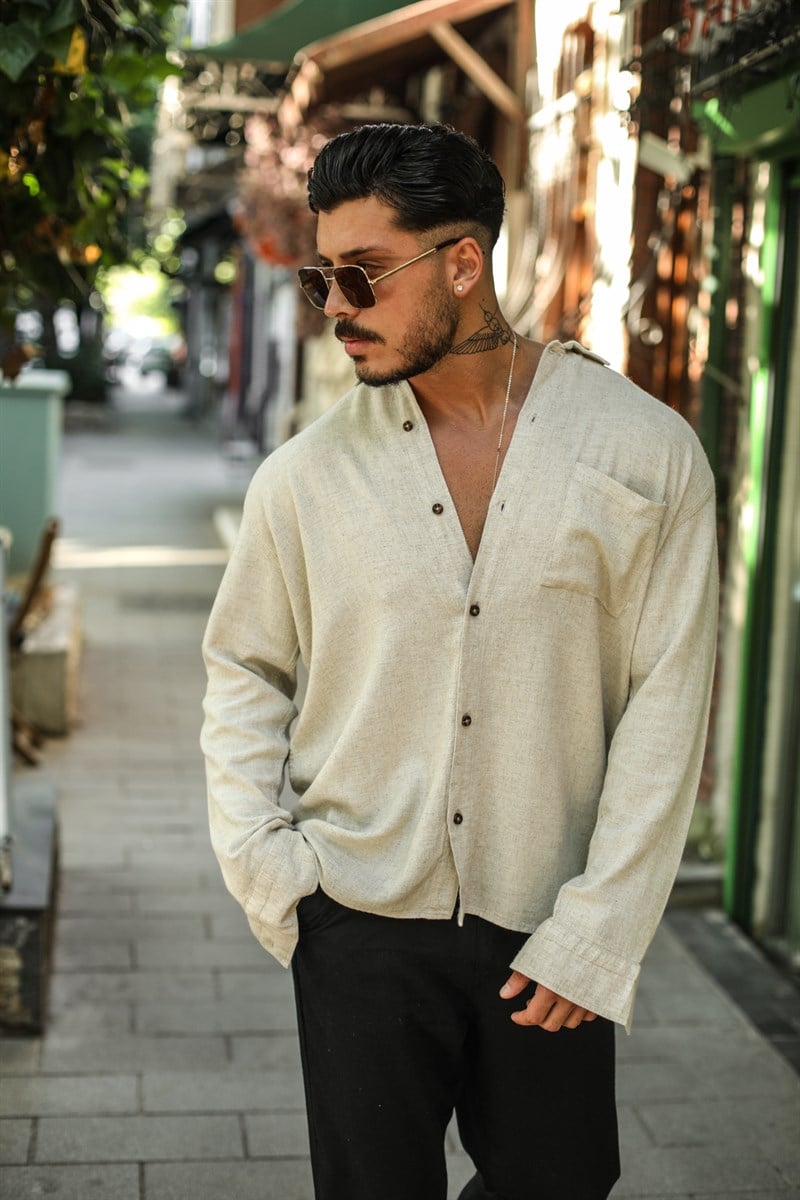 Ham Keten Cepli Oversize Gömlek