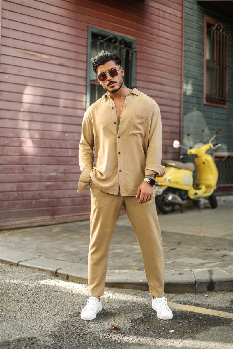 Ham Keten Cepli Oversize Gömlek