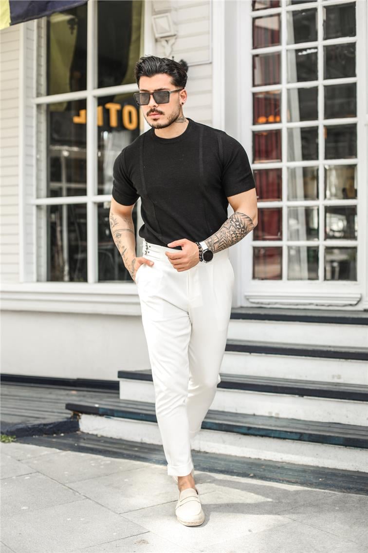 İki Çizgi Detay T-Shirt Siyah
