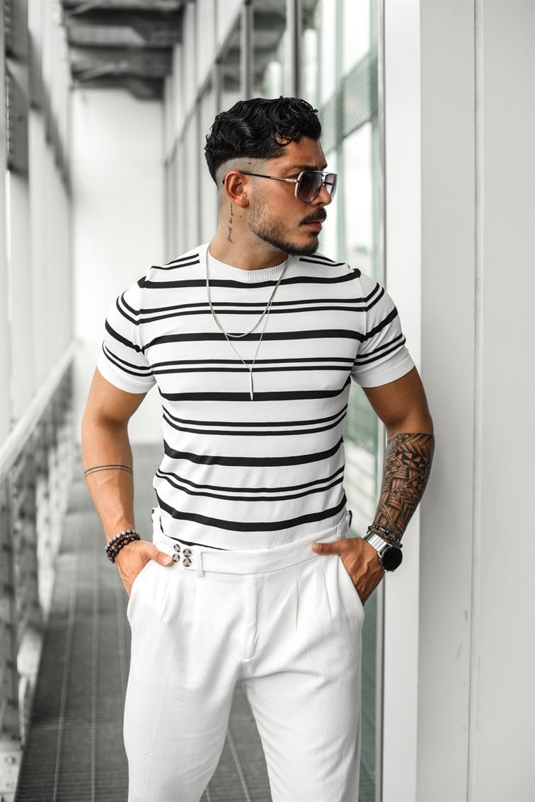 İki Çizgili Triko T-Shirt