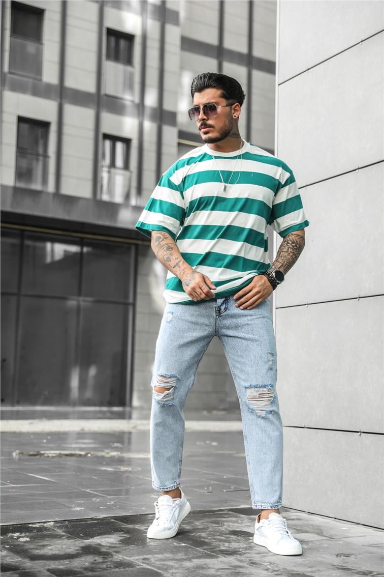 İki Renk Paralel T-Shirt Yeşil