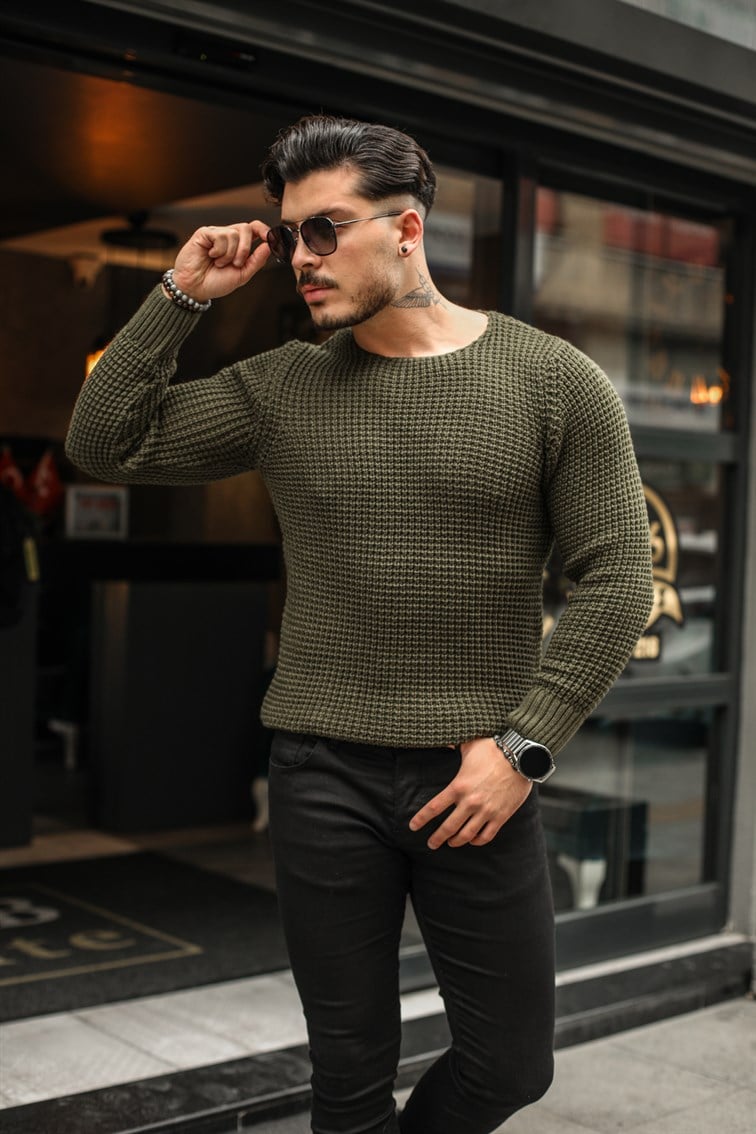 İlmek Örgülü Slim Fit Kazak