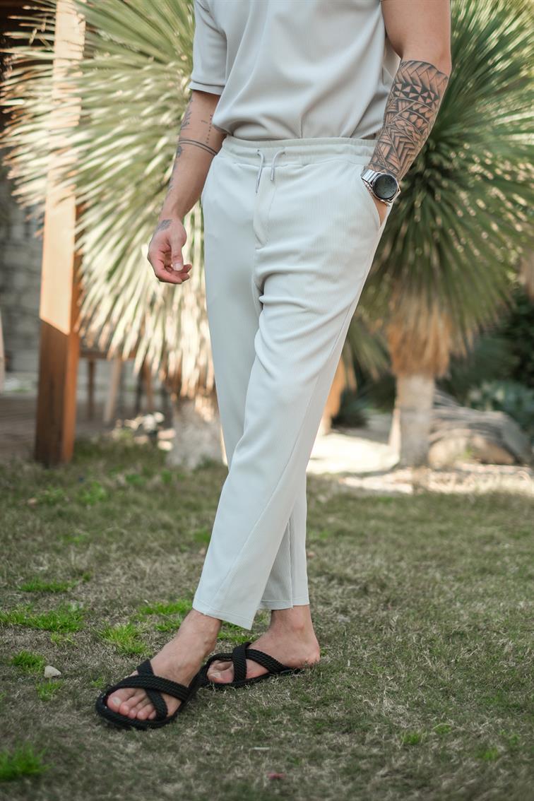 İnce Fitilli Basic Pantolon Gri